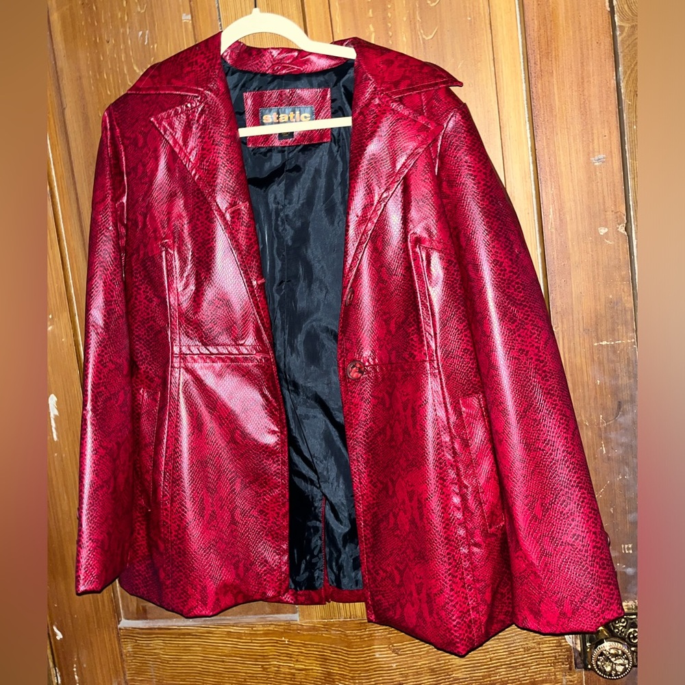 Vintage Red Y2K snake print faux leather jacket by Static